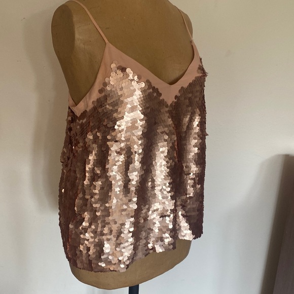 Moulinette Soeurs sz 2 sequin tank top champagne pink small repair at thin strap - Picture 1 of 6